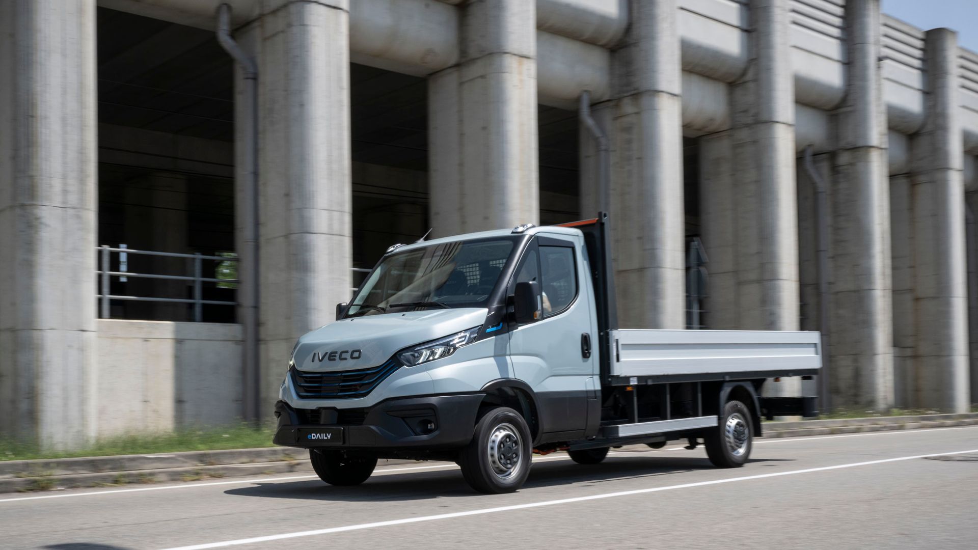 IVECO eDaily Chassis Cab rolling down road.